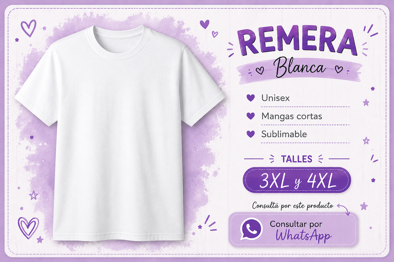 Remera blanca unisex 3XL/4XL