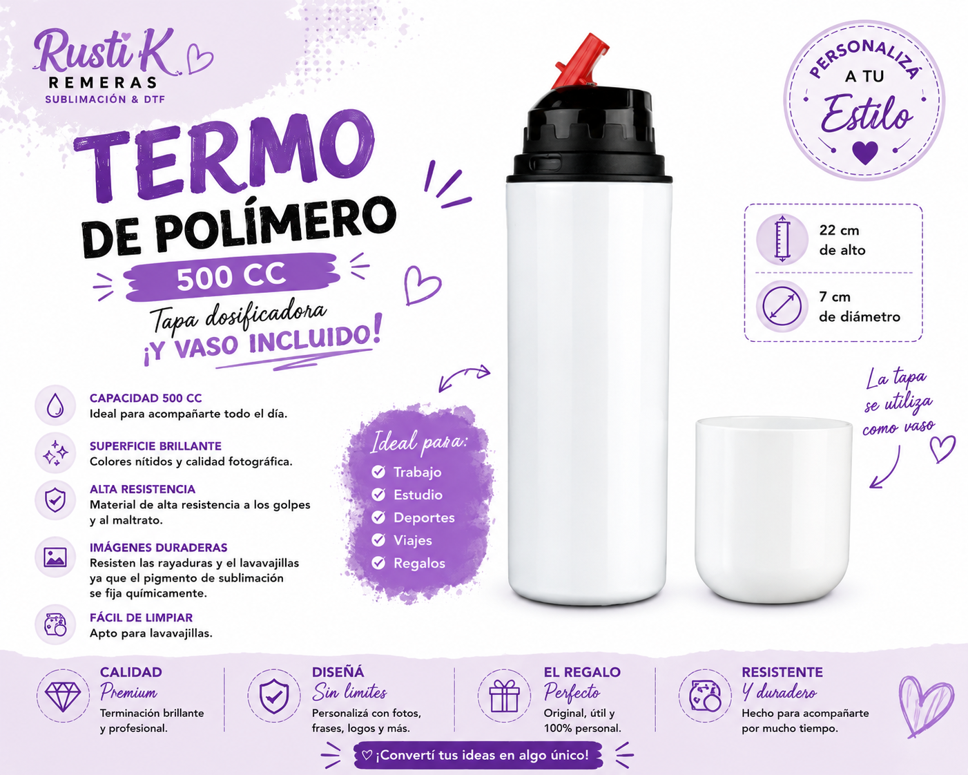 Termo de polímero sublimable – 500 cc